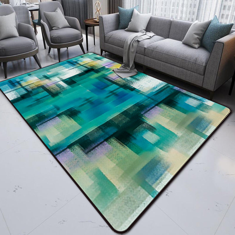 Modern Living Room Rug in Blue and Purple Abstract Stripe Print Rug Polyester Non-Slip Washable Area Rug