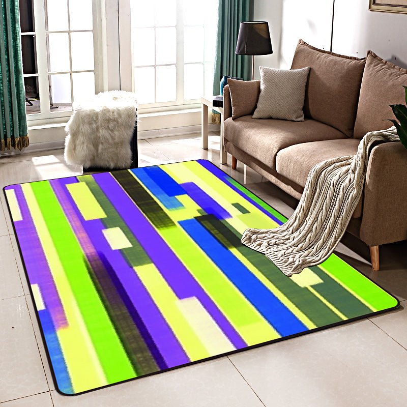 Modern Living Room Rug in Blue and Purple Abstract Stripe Print Rug Polyester Non-Slip Washable Area Rug