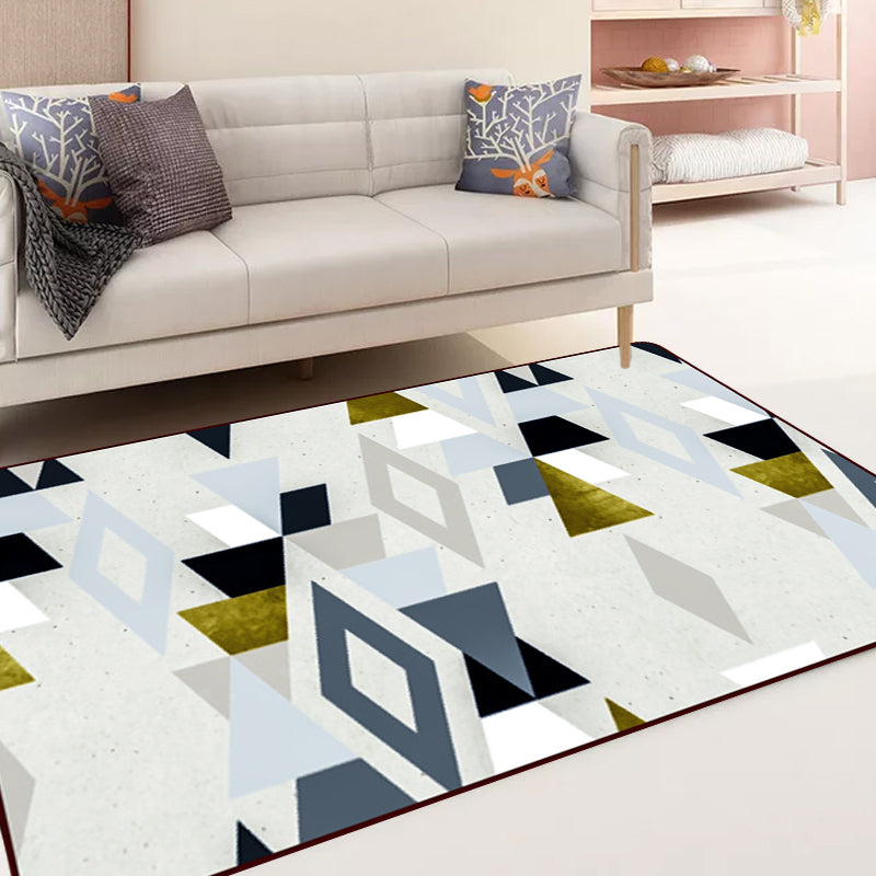 Grey Bedroom Rug Modern Geometric Diamond Pattern Area Rug Polyester Pet Friendly Carpet