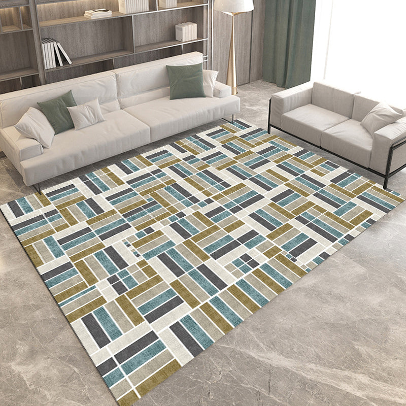 Modern Living Room Rug Multi-colored Geometric Print Rug Polyester Anti-Slip Backing Area Rug