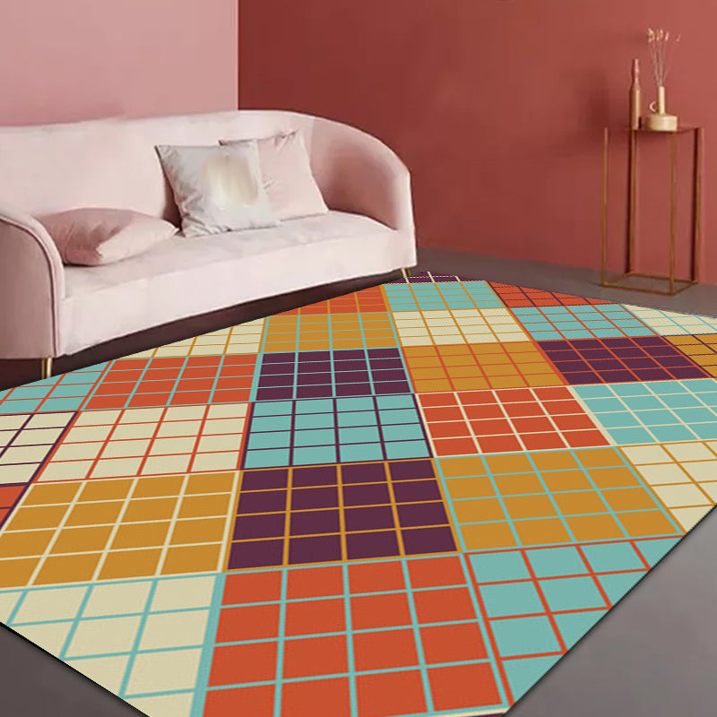 Scandinavian Modern Rug Colorful Plaid Pattern Rug Polyester Anti-Slip Carpet for Home Decoration