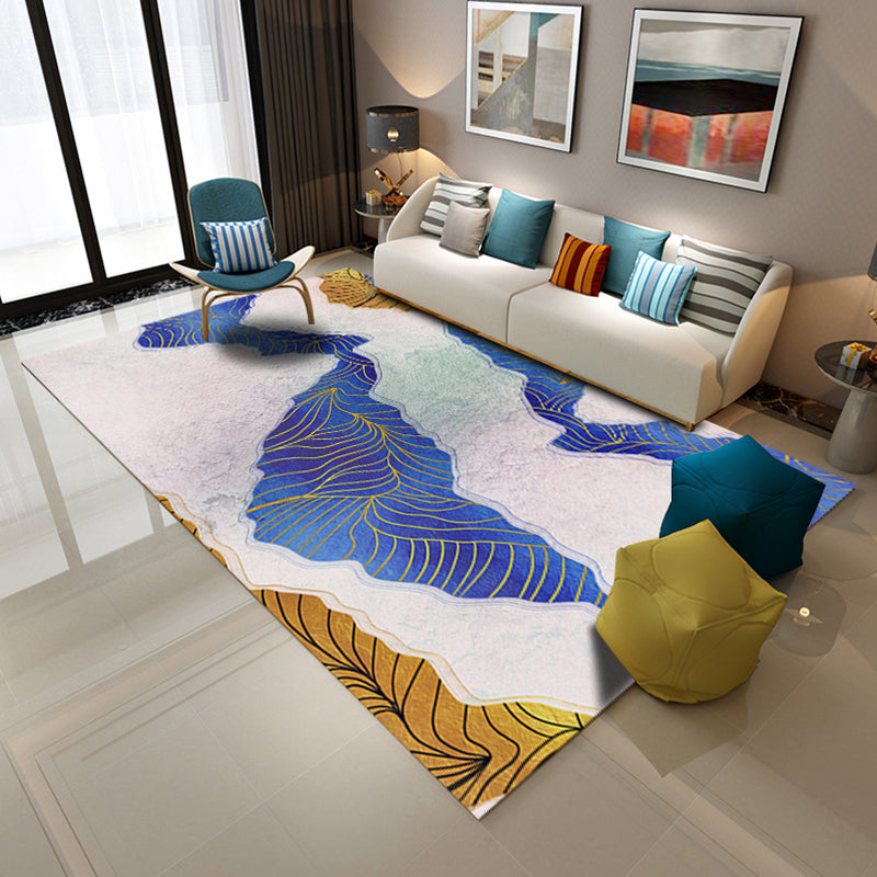 Green and Blue Bedroom Rug Modern Abstract Twisted Line Pattern Area Rug Polyester Anti-Slip Backing Carpet