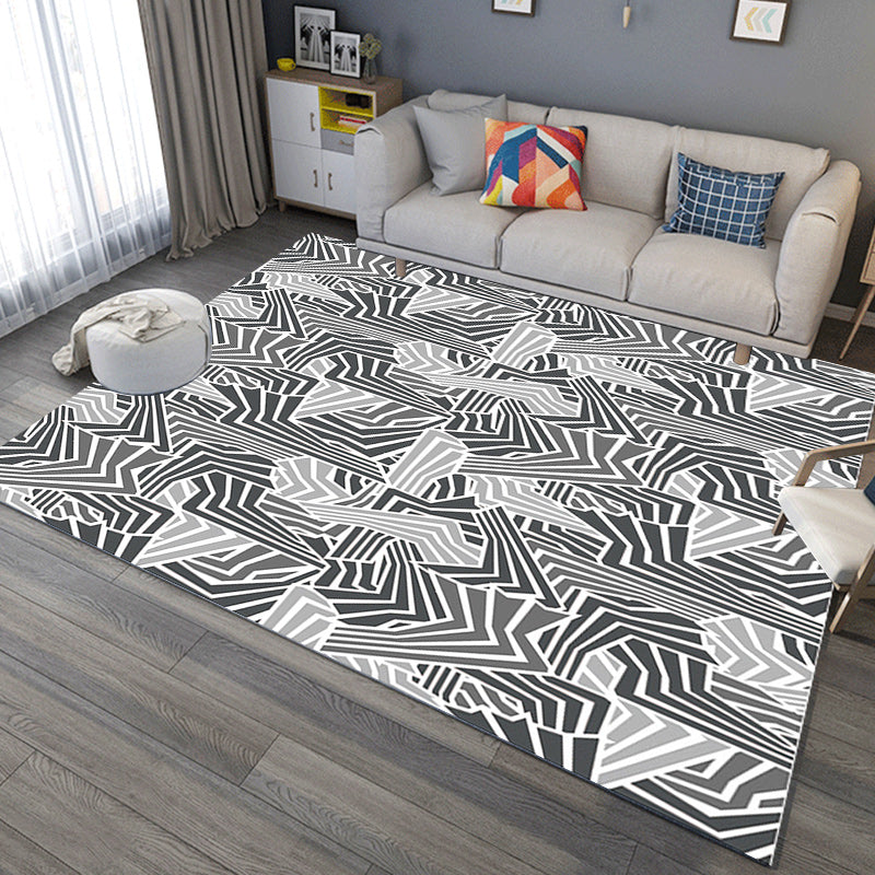Modern Living Room Rug in Grey Abstract Twisted Line Print Rug Polyester Non-Slip Backing Area Rug