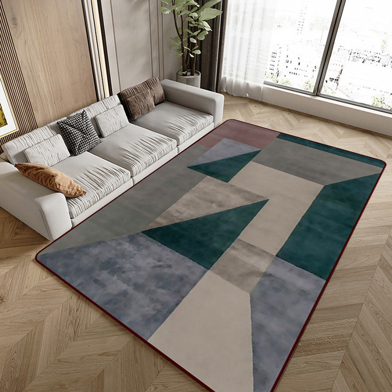 Scandinavian Modern Rug in Brown Colorblock Geometry Pattern Rug Polyester Washable Carpet for Home Decoration