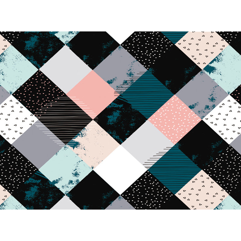 Multicolored Bedroom Rug Modern Geometric Square Pattern Area Rug Polyester Washable Pet Friendly Carpet