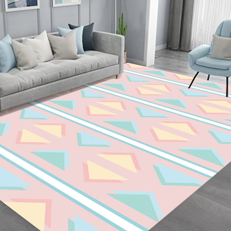Contemporary Modern Rug in Pink Triangle Pattern Rug Polyester Stain-Resistant Carpet for Home Decoration