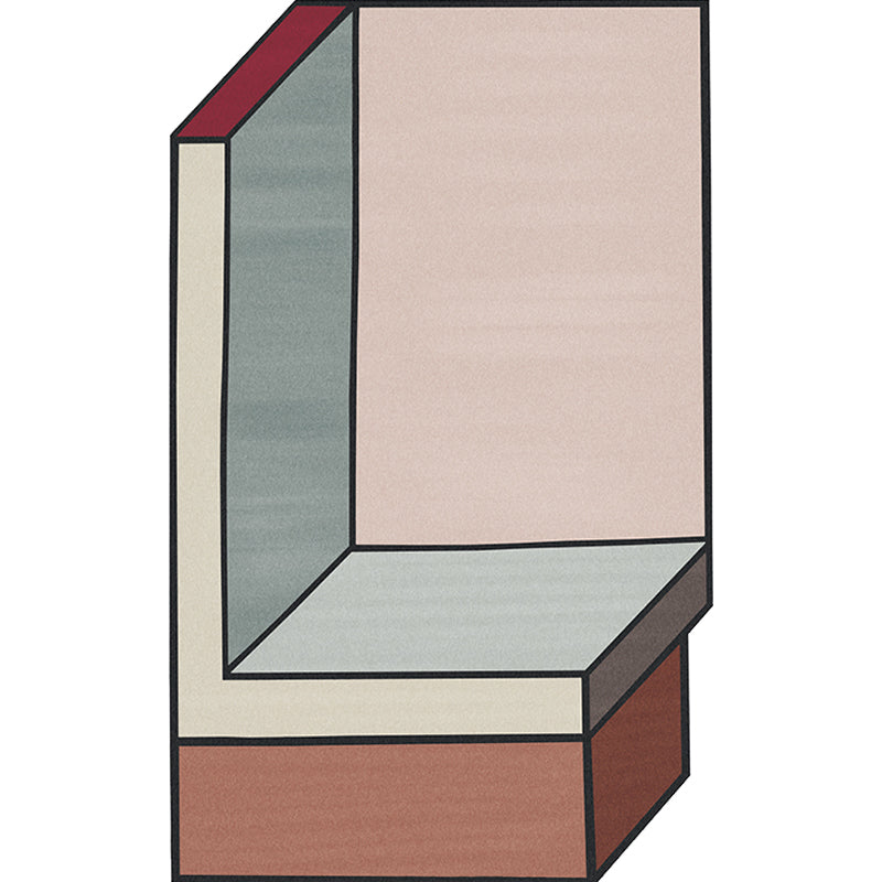 Novelty Living Room Irregular Rug Pink Color Block Cuboid Print Rug Polyester Stain-Resistant Area Rug
