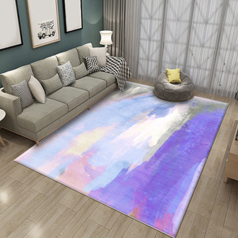 Modern Living Room Rug in Green and Blue Abstract Painting Print Rug Polyester Pet Friendly Area Rug