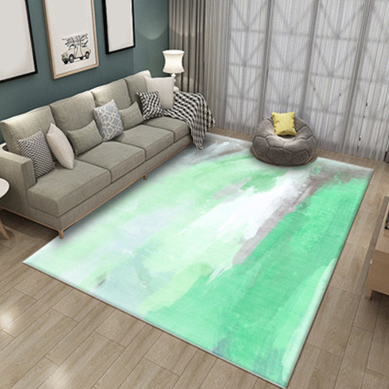 Modern Living Room Rug in Green and Blue Abstract Painting Print Rug Polyester Pet Friendly Area Rug