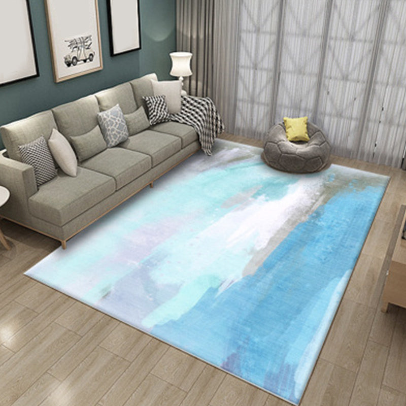 Modern Living Room Rug in Green and Blue Abstract Painting Print Rug Polyester Pet Friendly Area Rug