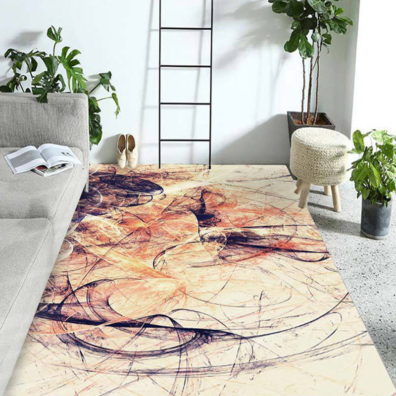 Modern Living Room Rug in Orange and Purple Abstract Painting Print Rug Polyester Anti-Slip Backing Area Rug