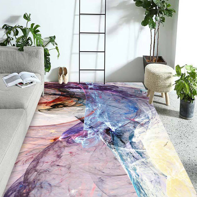 Modern Living Room Rug in Orange and Purple Abstract Painting Print Rug Polyester Anti-Slip Backing Area Rug