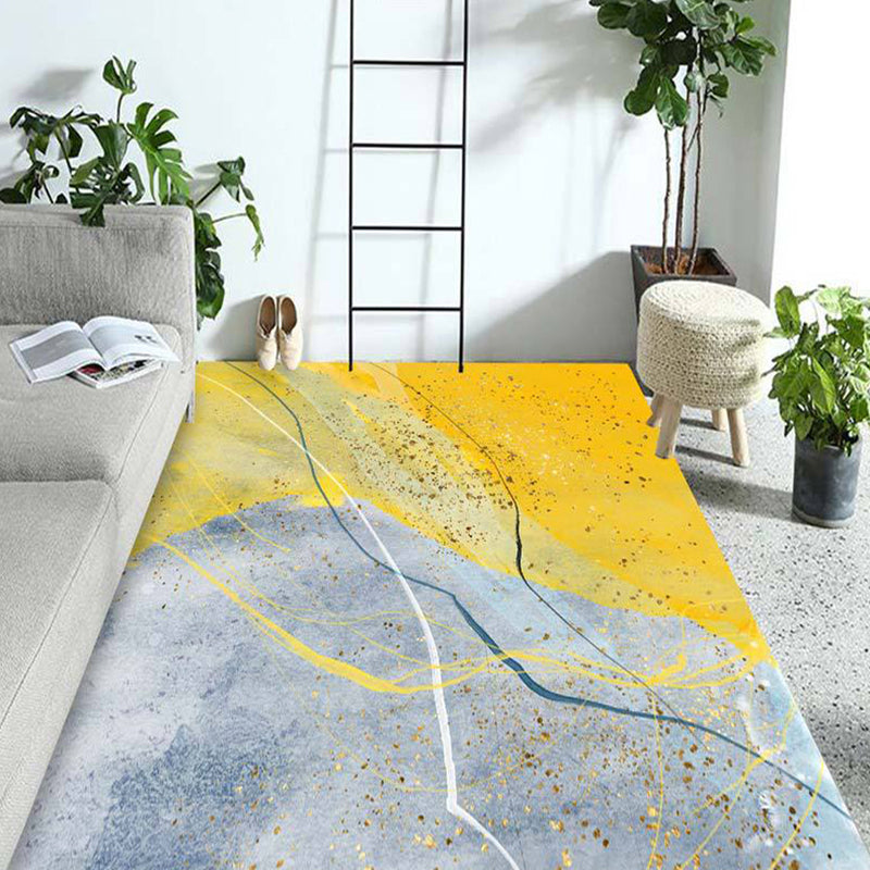 Modern Living Room Rug in Orange and Purple Abstract Painting Print Rug Polyester Anti-Slip Backing Area Rug
