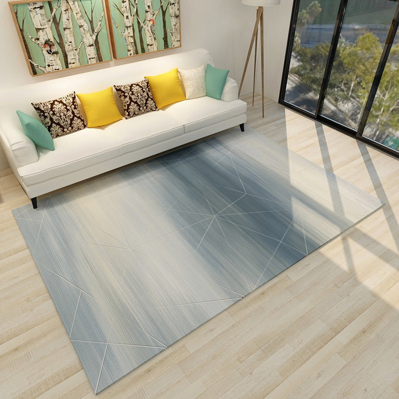 Grey and Blue Bedroom Rug Modern Abstract Pattern Area Rug Polyester Anti-Slip Backing Carpet