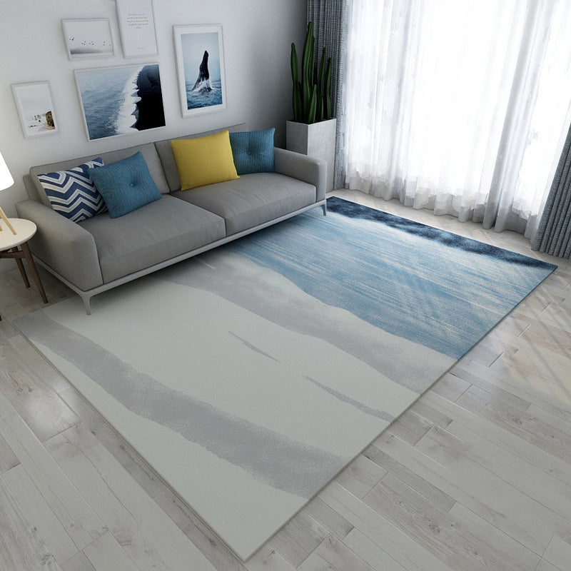 Grey and Blue Bedroom Rug Modern Abstract Pattern Area Rug Polyester Anti-Slip Backing Carpet