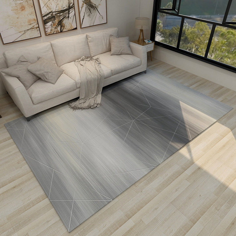 Grey and Blue Bedroom Rug Modern Abstract Pattern Area Rug Polyester Anti-Slip Backing Carpet