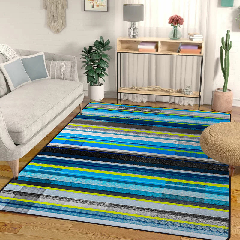 Minimalist Modern Rug in Orange and Blue Abstract Stripe Pattern Rug Polyester Washable Carpet for Home Decoration