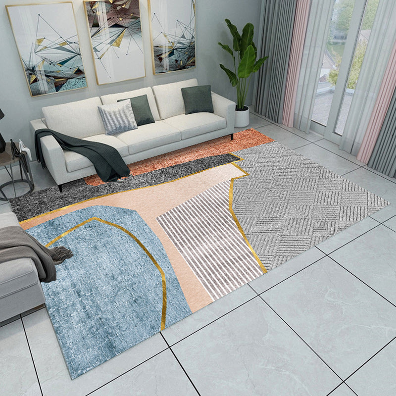 Nordic Modern Rug in Green and Orange Colorblock Pattern Rug Polyester Non-Slip Carpet for Home Decoration
