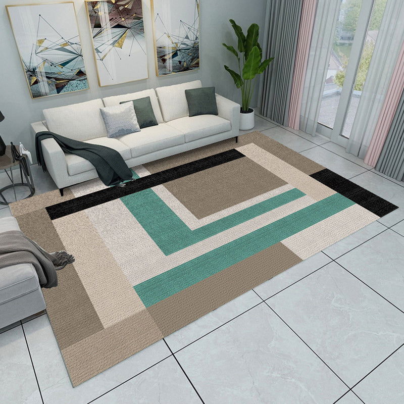 Nordic Modern Rug in Green and Orange Colorblock Pattern Rug Polyester Non-Slip Carpet for Home Decoration
