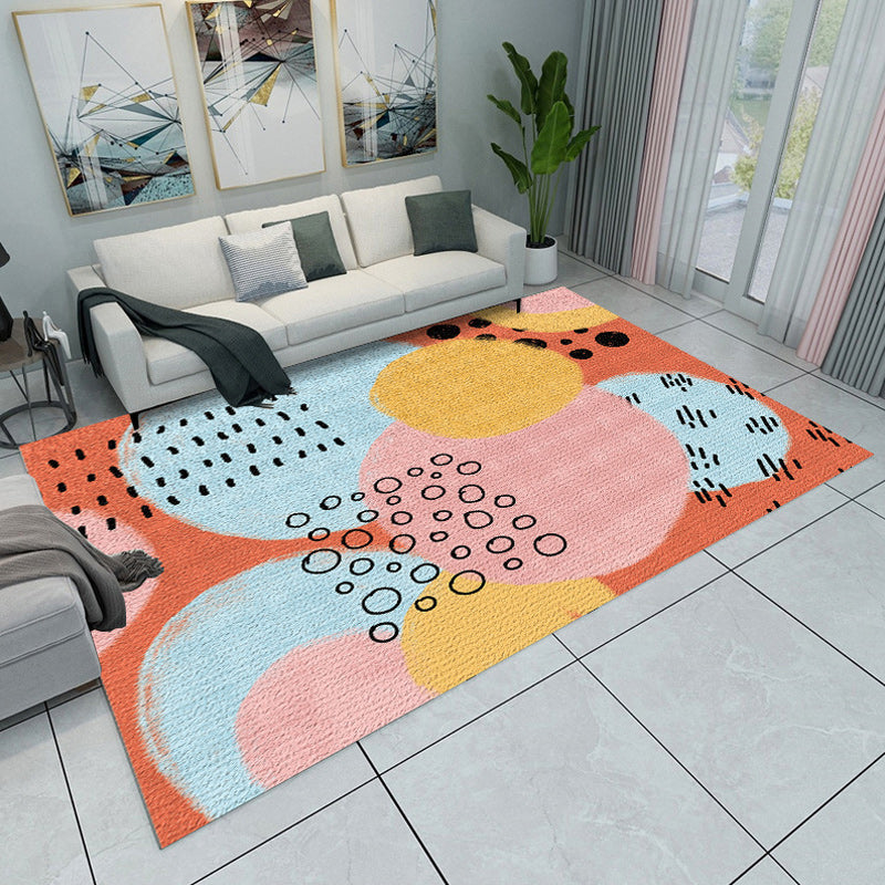 Nordic Modern Rug in Green and Orange Colorblock Pattern Rug Polyester Non-Slip Carpet for Home Decoration