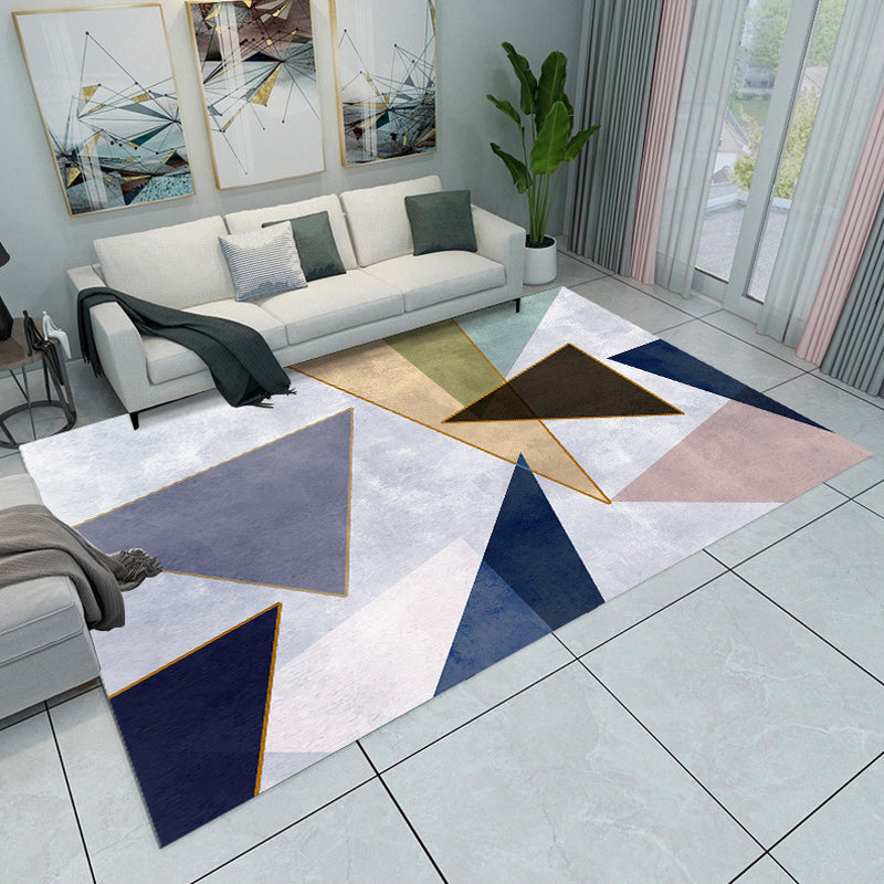 Modern Living Room Rug in Blue and Grey Color Block Triangle Print Rug Polyester Machine Non-Slip Area Rug