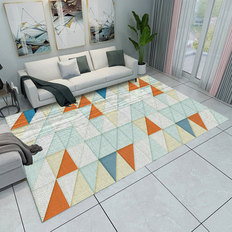 Modern Living Room Rug in Blue and Grey Color Block Triangle Print Rug Polyester Machine Non-Slip Area Rug