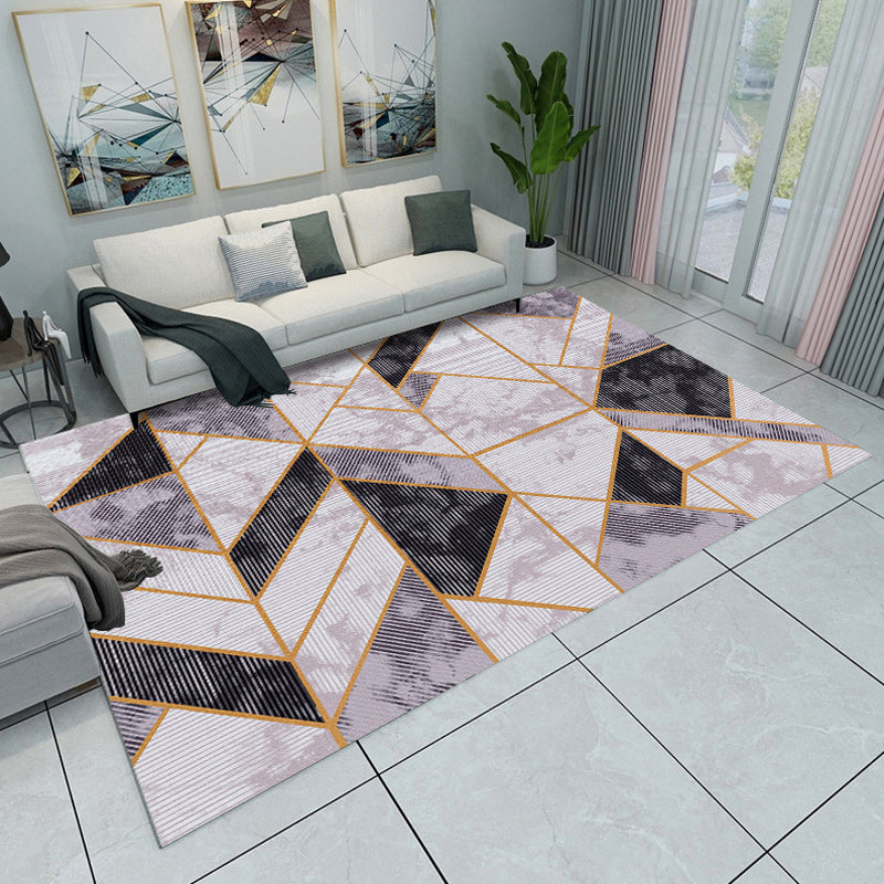 Contemporary Modern Rug in Green and Blue Colorblock Geometry Pattern Rug Polyester Washable Carpet for Home Decoration