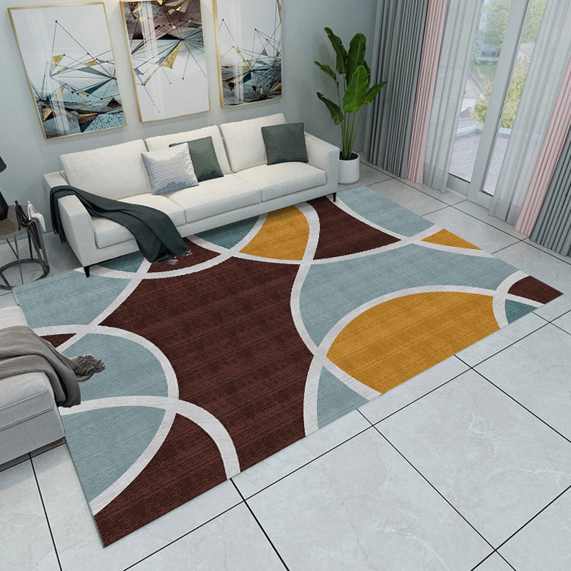 Contemporary Modern Rug in Green and Blue Colorblock Geometry Pattern Rug Polyester Washable Carpet for Home Decoration
