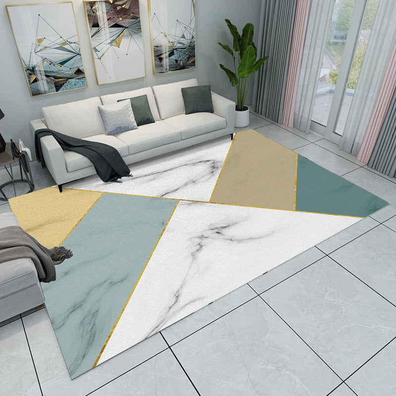 Modern Living Room Rug in Pink and Grey Color Block Triangle Print Rug Polyester Anti-Slip Area Rug