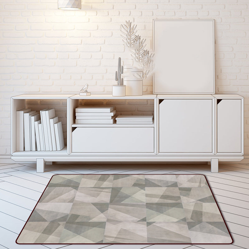 Modern Living Room Rug in Grey Color Block Square Print Rug Polyester Non-Slip Backing Area Rug