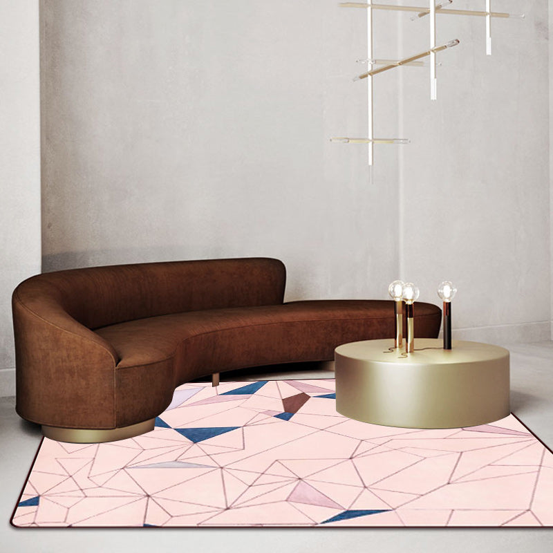 Modern Living Room Rug in Pink Color Block Irregular Shape Print Rug Polyester Pet Friendly Area Rug