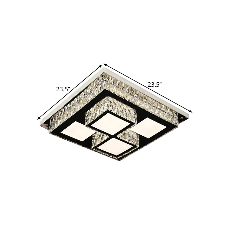 Lampada da incasso a LED Simplicity quadrata in nichel vicino alla plafoniera con paralume in cristallo