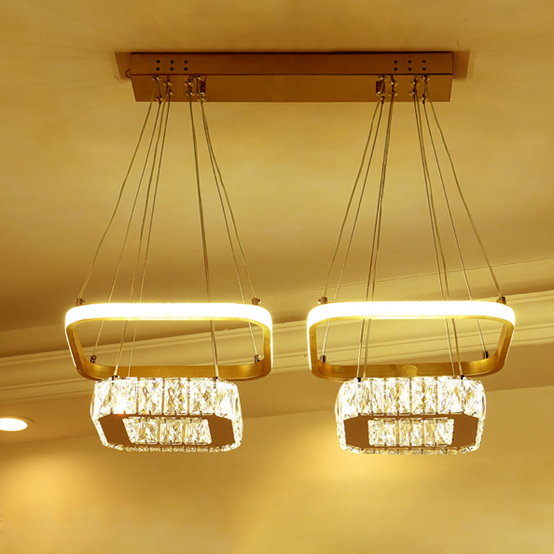 Squared Clear Crystal kroonluchter lamp eigentijdse LED roestvrijstalen hanglamp met metalen frame
