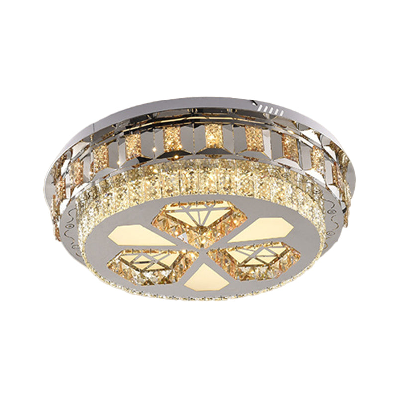 Crystal Round Flush Mount Lamp Simple LED Close to Ceiling Light in Stainless-Steel with Diamond Design