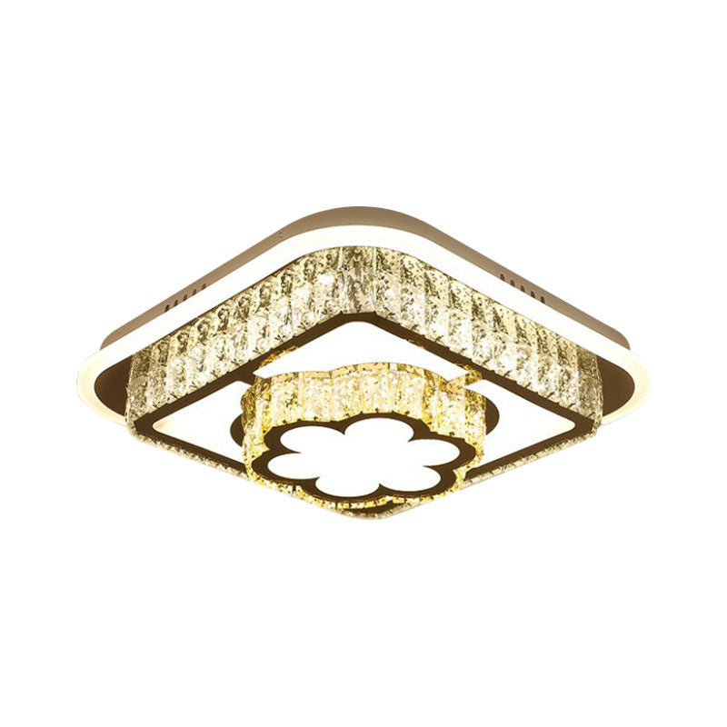 Round/Flower Bedroom Ceiling Lamp Crystal Block LED Contemporary Flushmount Lighting in Silver, Warm/White Light