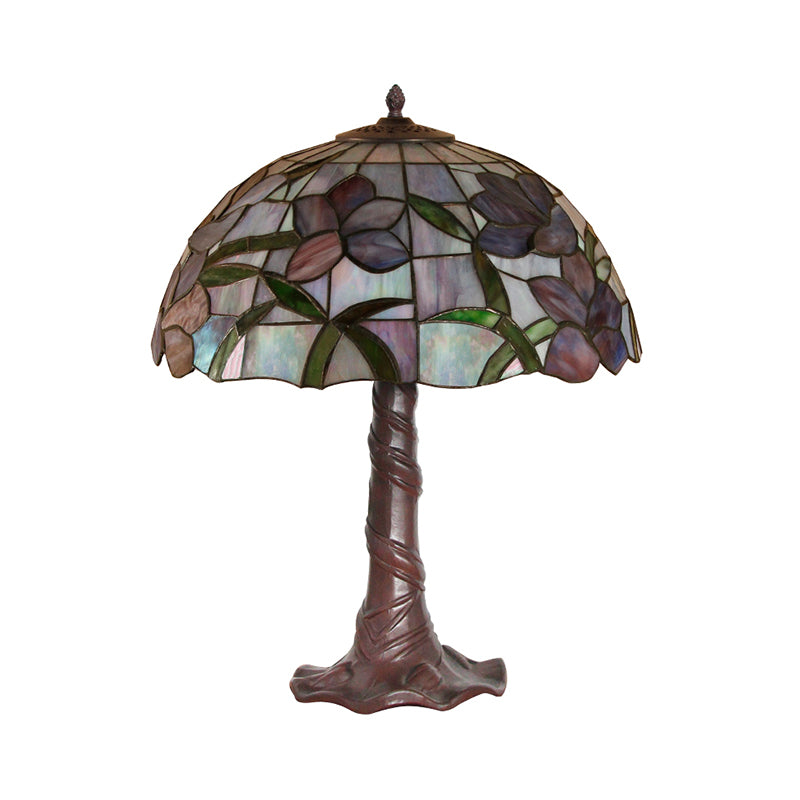 Tiffany gewölbter Nachttisch leichter 1-Kopf-Schnittglas-Tischlampe mit Zugketten im Kaffee