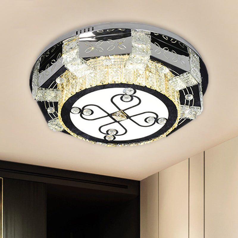 Stainless-Steel Round Ceiling Mounted Light Modern K9 Crystal LED Flush Mount Fixture with Twisted/Oval Pattern