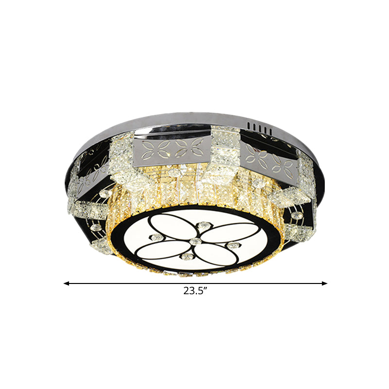 Stainless-Steel Round Ceiling Mounted Light Modern K9 Crystal LED Flush Mount Fixture with Twisted/Oval Pattern