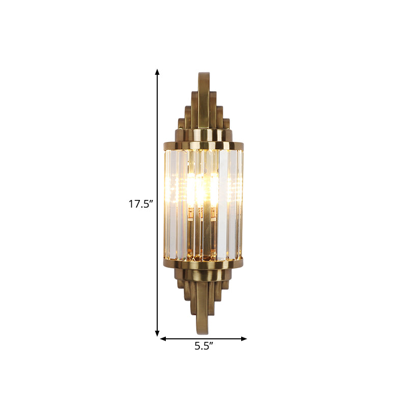 Clear Crystal Cylinder Wall Light Sconce Modern 1 Bulb Brass Flush Mount Wall Sconce for Bedside