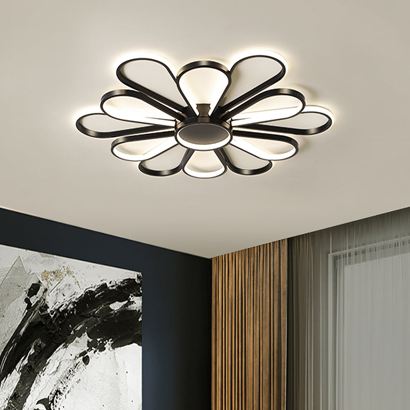 Iron Floral Flush Mount Light Contemporary Black/Gold LED Ceiling Mounted Fixture for Living Room