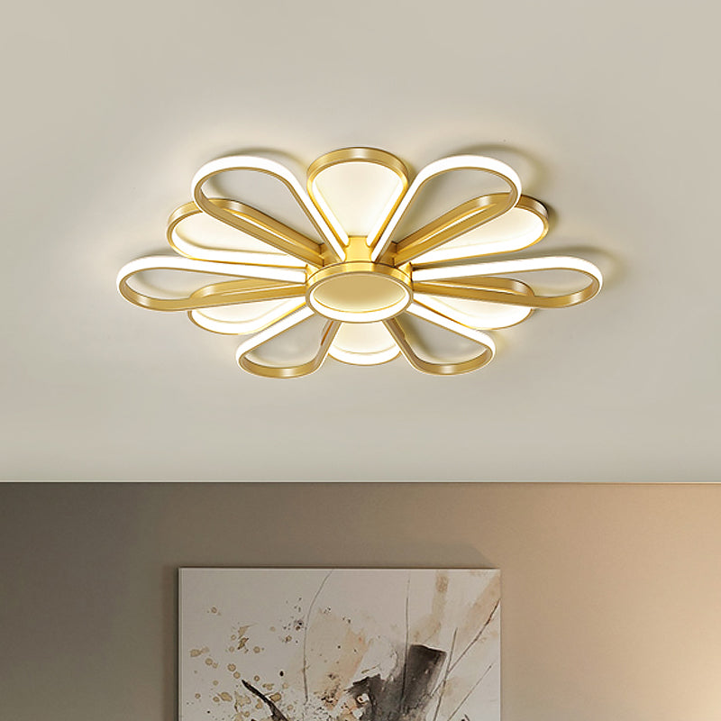 Iron Floral Flush Mount Light Contemporary Black/Gold LED Ceiling Mounted Fixture for Living Room