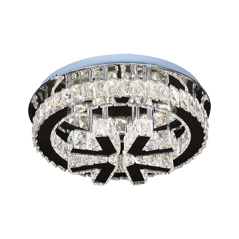 Circle Ceiling Fixture Modern Clear Crystal LED Bedroom Flushmount Lighting with V-Shaped Design
