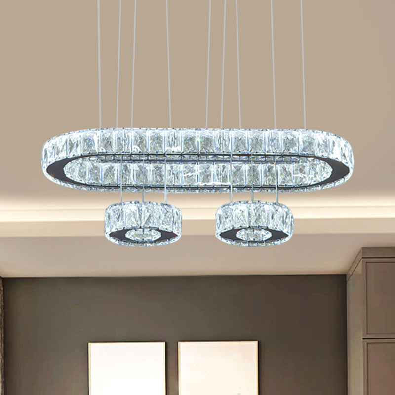 Beveled Crystal Oval Chandelier Light Modern LED Suspension Pendant in Chrome