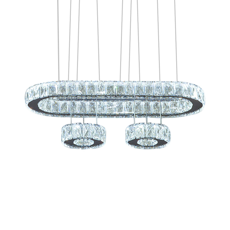 Beveled Crystal Oval Chandelier Light Modern LED Suspension Pendant in Chrome