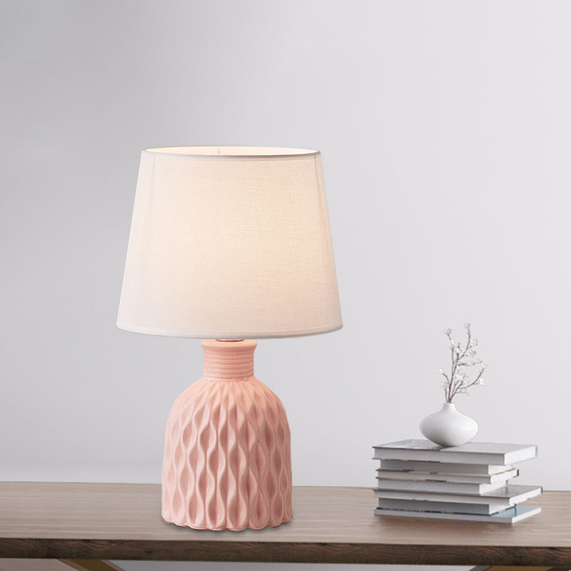 Lampada da tavolo Cone in tessuto moderno, 1 lampadina, lampada da lettura rosa/verde limone/blu royal con base in ceramica