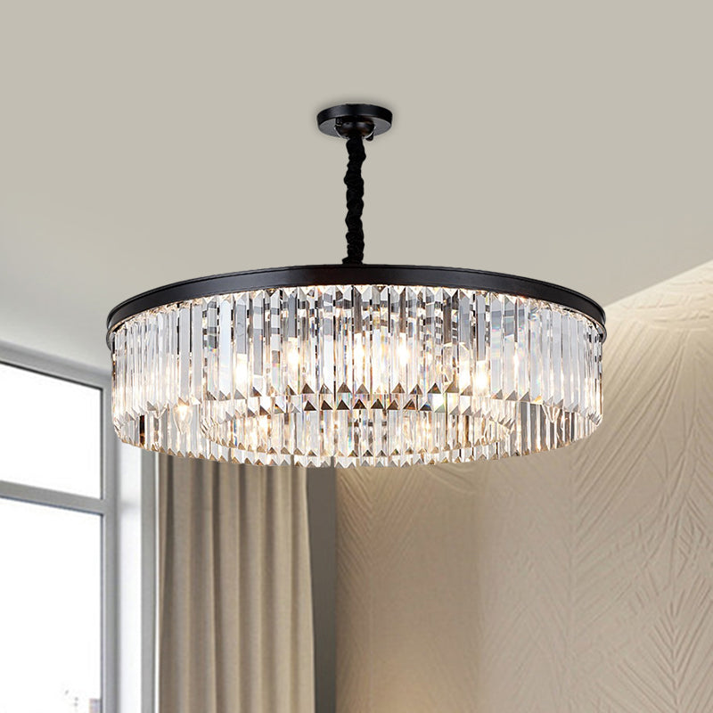 Tiered Circle Chandelier Modern Faceted Crystal 4 Heads Living Room Hanging Ceiling Light in Black