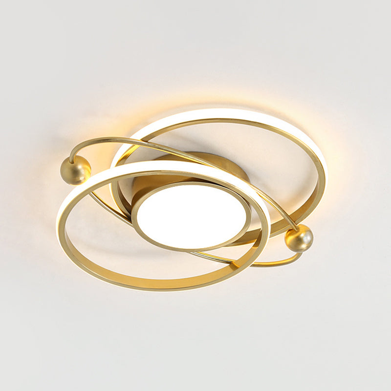 Circular Bedroom Semi Flush Mount Metallic LED Modern Flush Ceiling Light in Gold, Warm/White Light