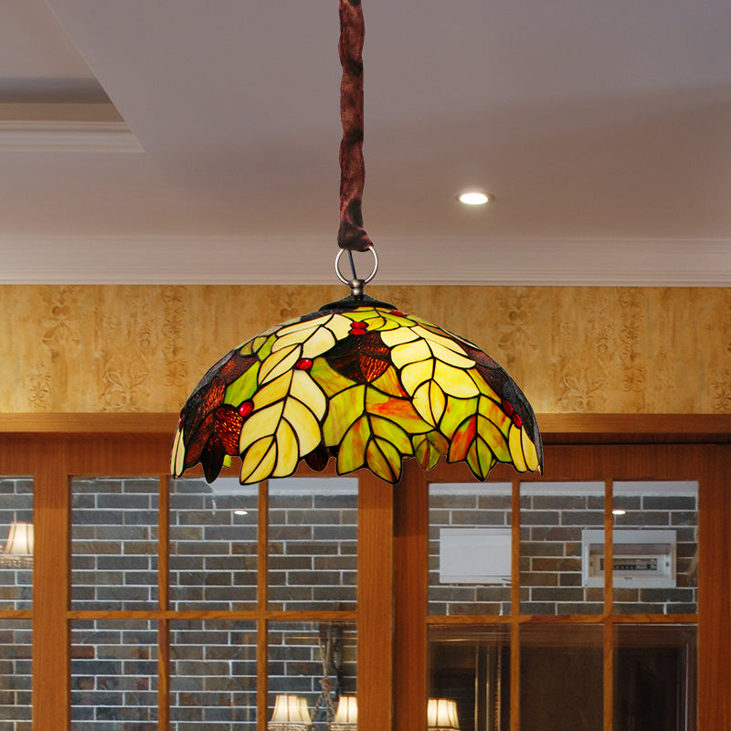 Laissez la lampe à chute en verre artistique artisanal Tiffany Lumière de lustre jaune à 3 têtes avec Jewel Deco