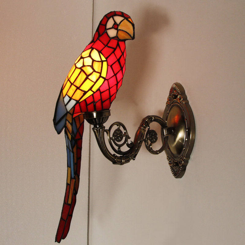 White/Red/Yellow Parrot Wall Mount Lamp Classic 1 Light Handcrafted Stained Glass Wall Lighting Ideas
