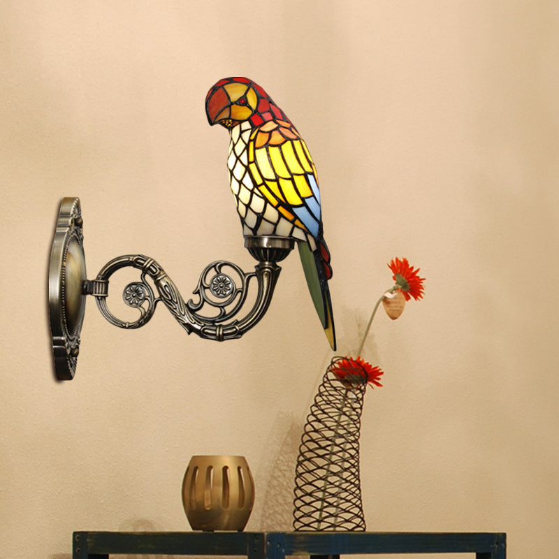 White/Red/Yellow Parrot Wall Mount Lamp Classic 1 Light Handcrafted Stained Glass Wall Lighting Ideas